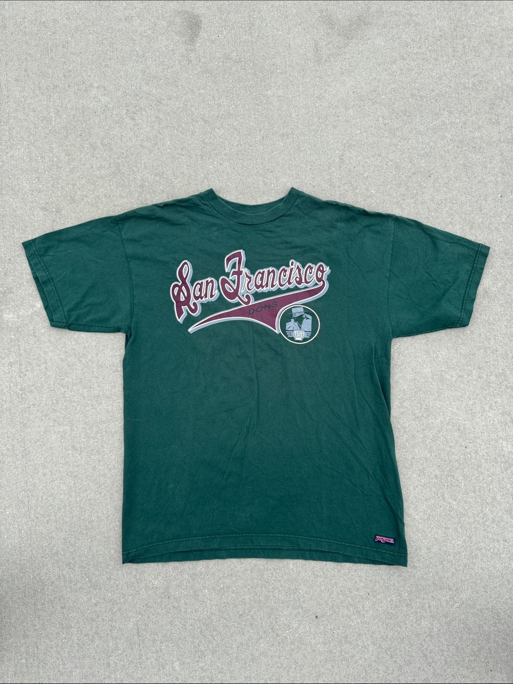 VTG Jansport San Francisco Graphic Tee in Forest Green with Maroon Script - USA